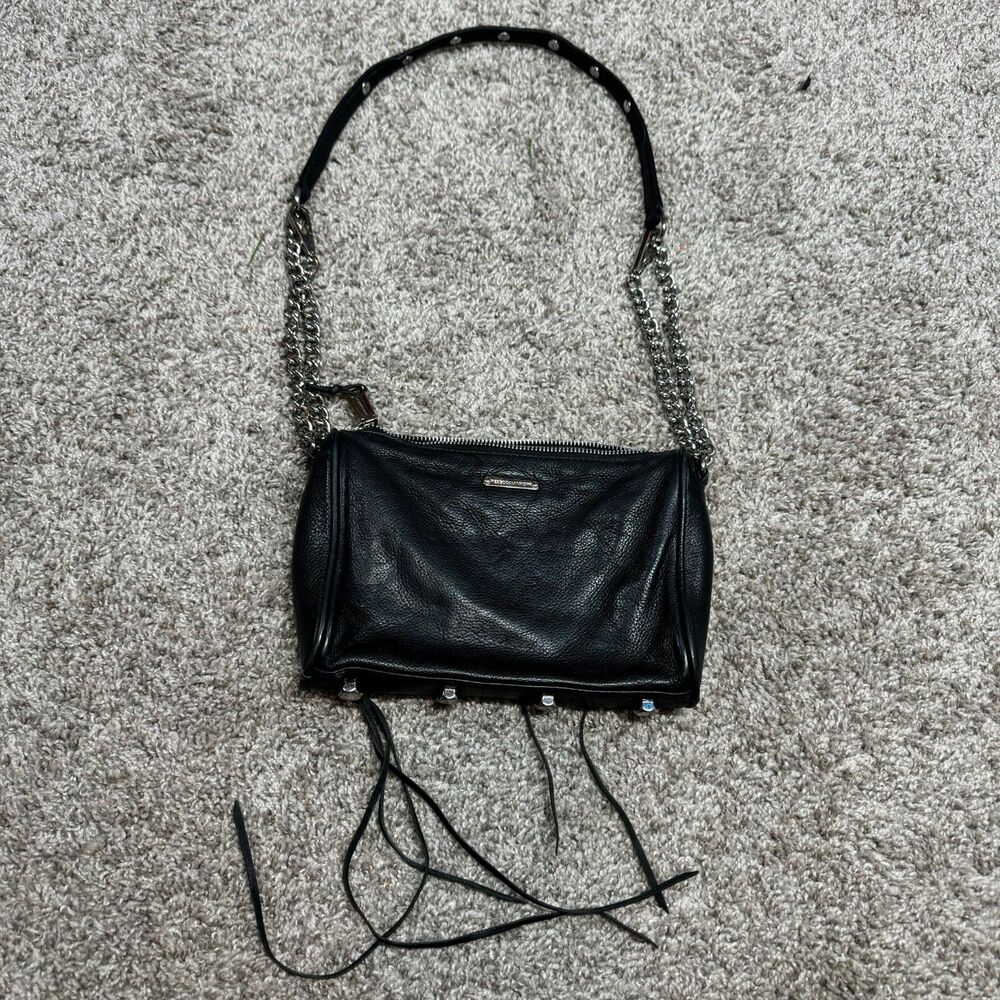 Rebecca Minkoff Crossbody Bag Black Leather Shoulder Bag Purse Cute Preppy Metal